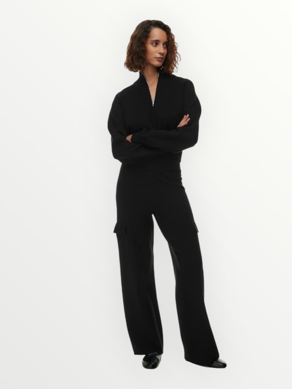 The Group Babaton Black Atlantis Knit Cargo Wide Leg Pants Size XXS